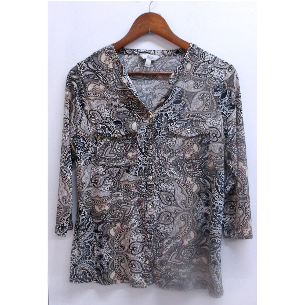 Croft & Barrow Womens Paisley Print Button Down Career Shirt Size S / #1187